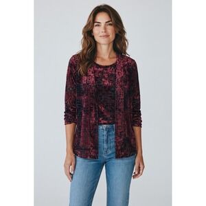 TanJay Women Burgundy Black Burnout Velvet Cardigan and Tank Twin Set Size M